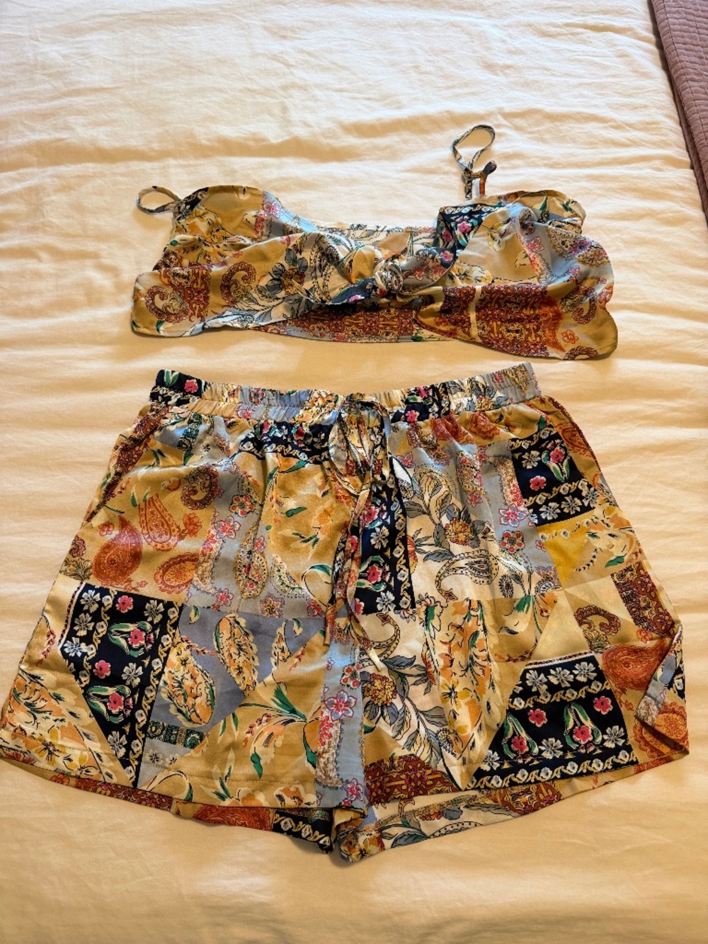 SHEIN 3-Piece Silk Paisley Patchwork Set